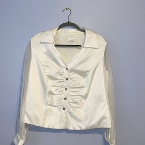 DRESSBARN Plus Long Sleeve White ButtonDown Blouse